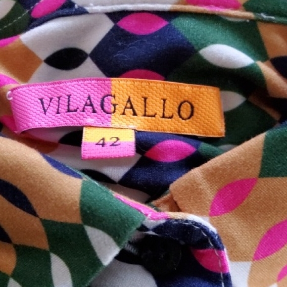 Vilagallo Geometric Patterned Shirt with Pink and Green Accents - Picture 3 of 4